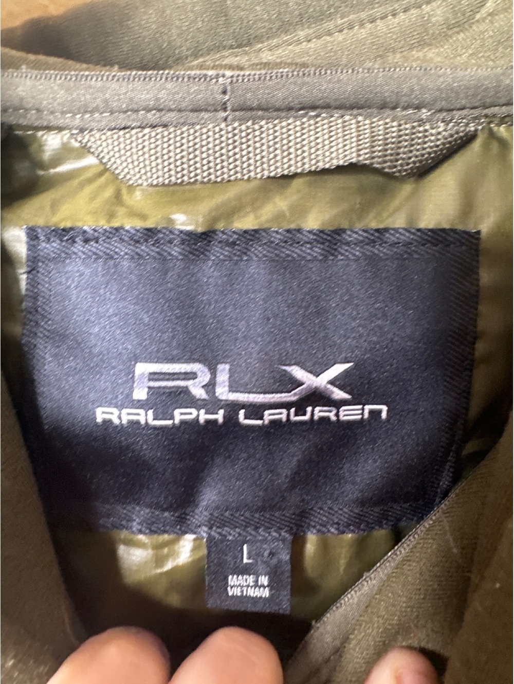 RLX Ralph Lauren Hybrid Down Hooded Jacket Olive Green Full Zip Men’s L - Picture 4 of 9